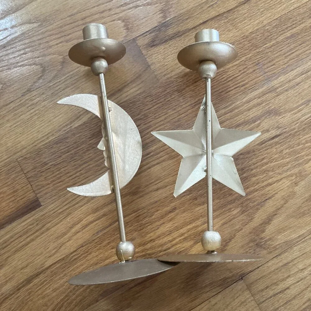 Celestial Moon & Star Candlestick Holders - Set of 2 - Picture 2 of 15